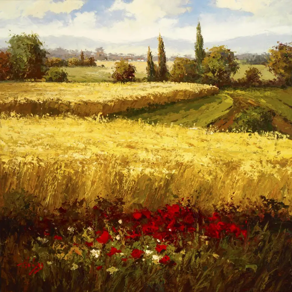 

Handmade Canvas Art Landscape Painting Golden Harvest Beautiful Modern Artwork for Living Room Kitchen Wall Decor High Quality