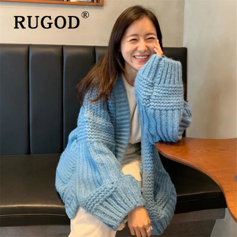 RUGOD, Осень-зима, стиль, шикарный свитер с длинными рукавами размера плюс, женский кардиган на больших пуговицах, мода, Kpop одежда
