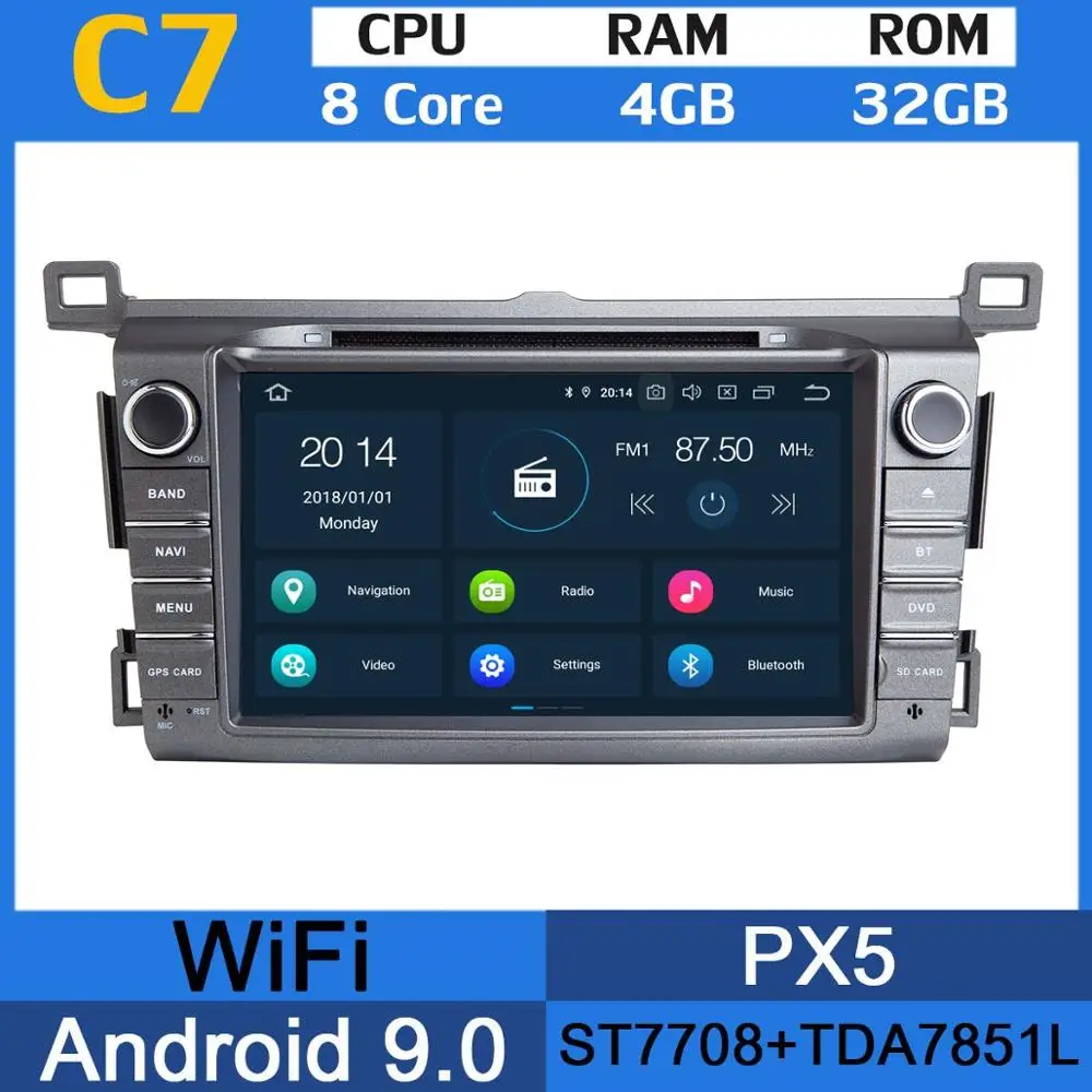 " PX6 4 Гб+ 64 ГБ Android 9,0 Автомобильный мультимедийный dvd-радио GPS для Toyota RAV4 для Toyota Previa RAV 4 2012 2013 DSP CarPlay - Цвет: 8Core 4G RAM 32G PX