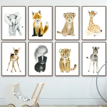 

Toddler Animal Wall Art Tiger Lion Posters and Prints Elephant Giraffe Canvas Painting for Kids Room Orangutan Zebra Picture