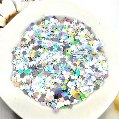 Laser silver 10g Ультра-тонкая PET блестки 4 мм кролик лазерный блеск 3D блестка для ногтей блестки Eo-Friendly свободные блестки для украшения для ногтей 10 г - Цвет: Laser silver 10g
