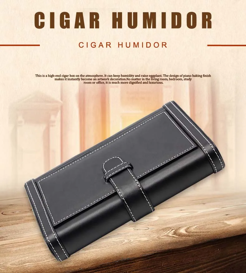 GALINER Portable Cigar Leather Case Travel Humidor Cedar Wood Cigar Box For 4 Cohiba Cigars Humidor Outdoor Cigars Accessories