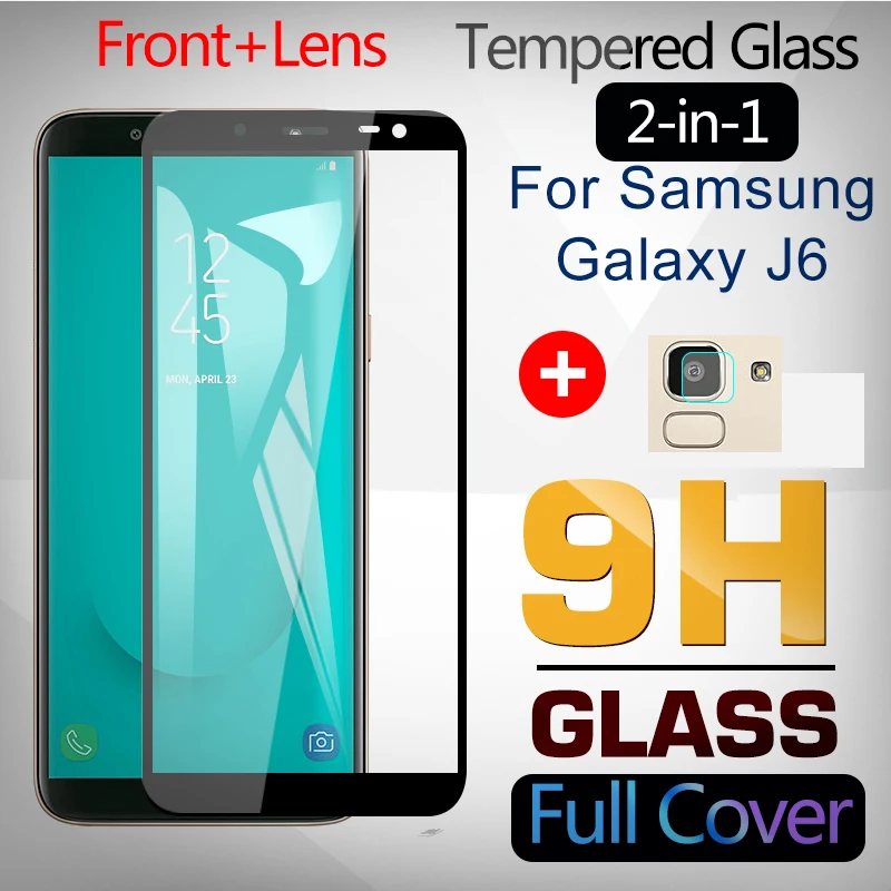 2-в-1 премиум класса закаленное стекло для Samsung Galaxy J6 J4 Plus протектор экрана из