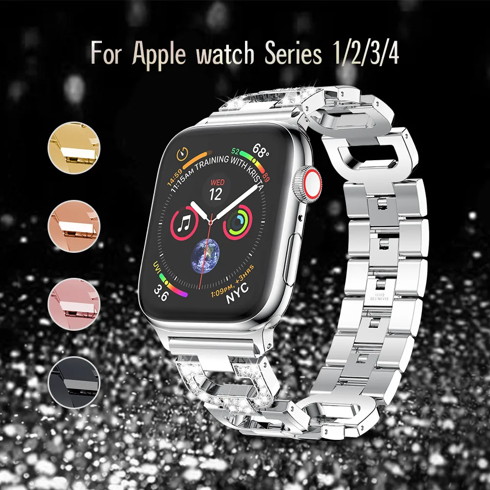 

Stainless Steel Bands for Apple Watch Series 4 5 40mm 44mm Rhinestone Diamond Strap for Apple Watch Bands 38mm 42mm Series 3 2 1