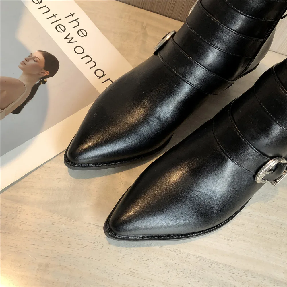 MIULAMIULA Brand Designer Winter New Luxury Metal Buckle Genuine Leather Platform Shoes Lady Short Ankle Boots Zipper 35-40