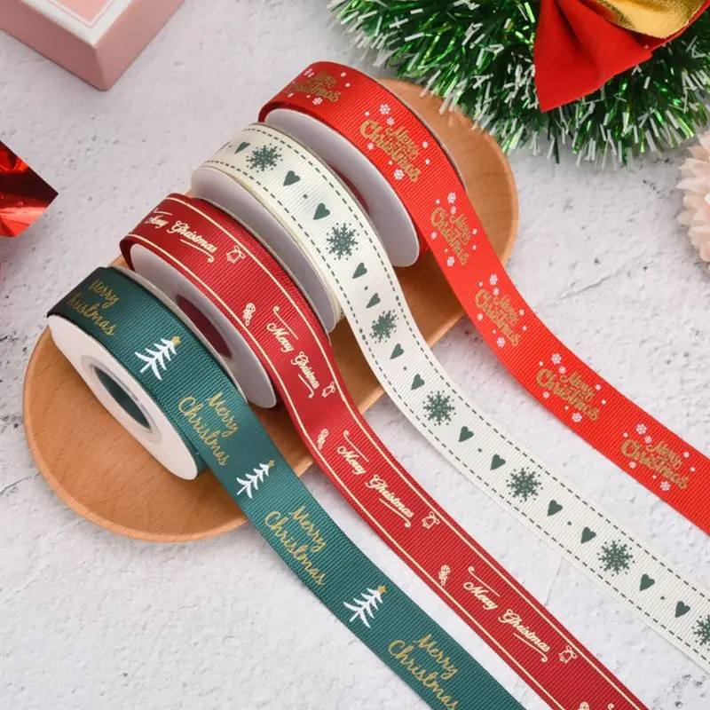 Веселая Рождественская лента из поплина красный зеленый Снежинка Дерево Печать DIY Ремесло Декор