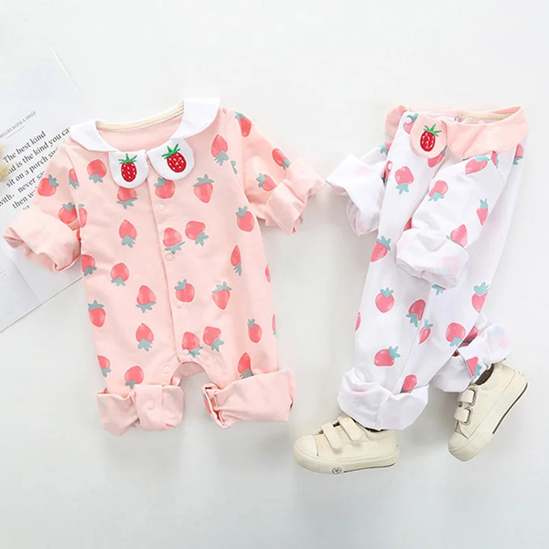

Newborn baby boy girl clothes Cotton Long Sleeve Spring Autumn Baby Rompers Strawberry Print Soft Infant Clothing jumpsuits