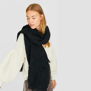 

POBING Winter Soft Cashmere Scarf Women Sequin Solid Scarves Shawl Wraps Thicken Warm Unisex Basic Blanket Pashmina 200x80CM