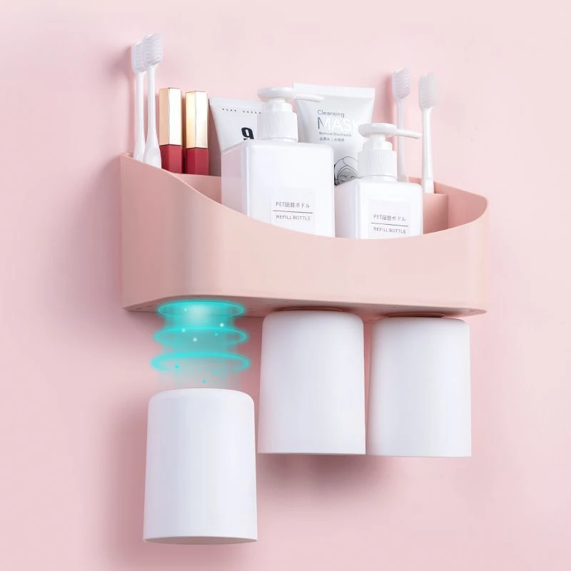Creative Wall-Mounted Toothbrush Holders Magnetic Suction Bathroom Tumblers Set Bathroom Multifunction Cosmetic Dust-Proof Racks