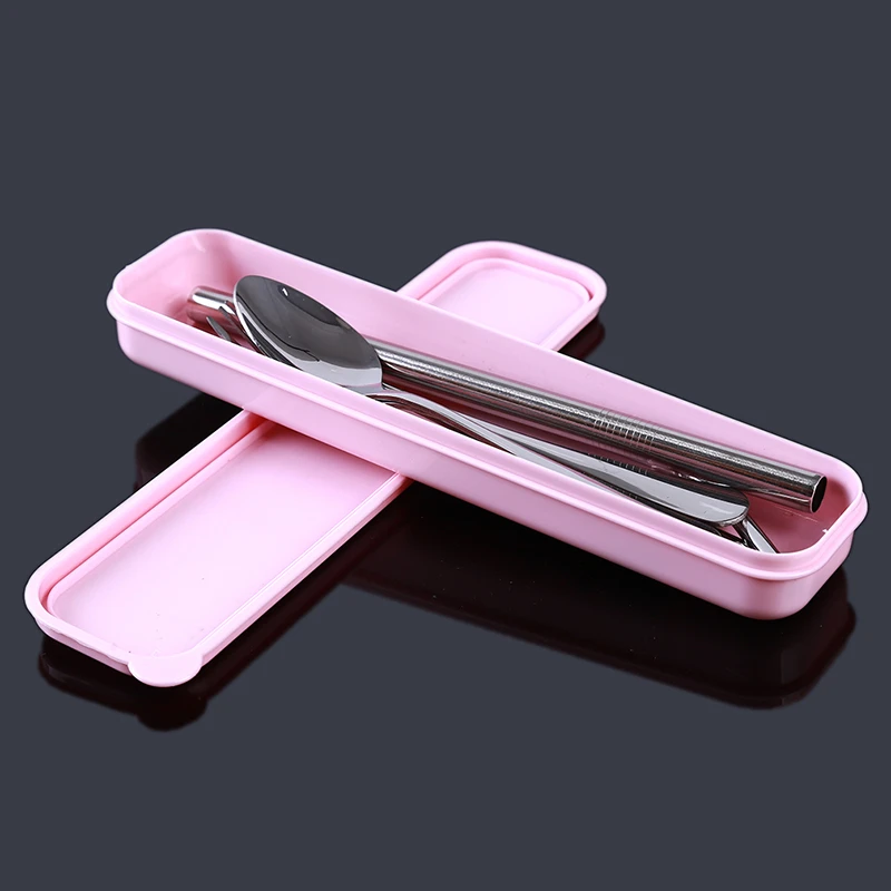 Pink 304 7 шт./компл. многоразовые Нержавеющая сталь металлическая столовая посуда набор Портативный, ложки, вилки, палочки для еды Набор для путешествий Подарок посуда инструменты - Цвет: Pink 304