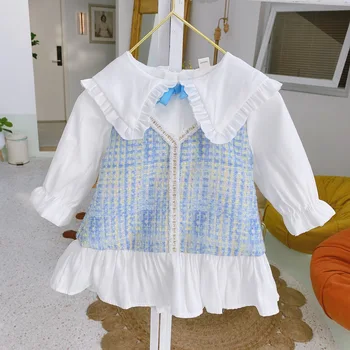 

New Fashion Baby Kids Girls cotton Dress Cute Princess Plaid Bowknot High-quality England Style Patchwork Dresses