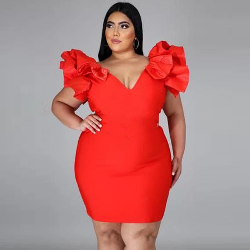 Plus Size Dresses Red Sexy V Neck ...