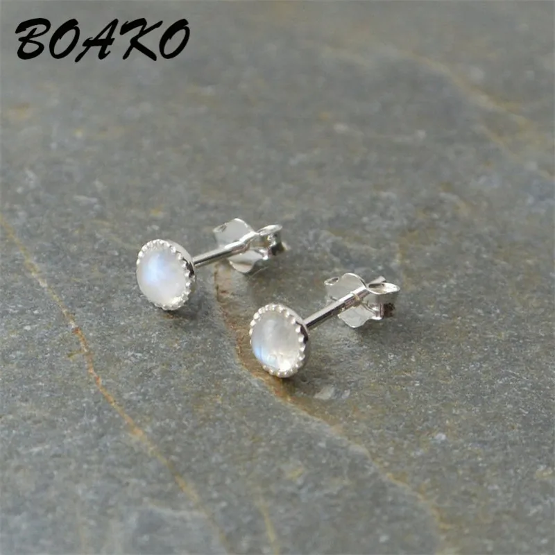BOAKO, натуральный камень, лунный камень, серьги-гвоздики для женщин, женские винтажные Двойные серьги, круглые серьги, корейское ювелирное изделие, серьги