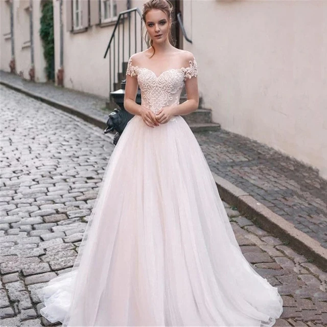 Vestido de noiva de noiva princesa 2021 jardim fora do ombro sheer mangas  compridas frisado árabe robe de mariage vestido de noiva - AliExpress