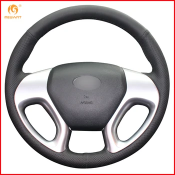 

MEWANT Black Genuine Leather Car Steering Wheel Cover for Hyundai ix35 Tucson 2 2011-2015 Interior Accessories Parts