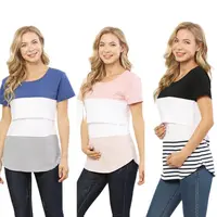 Summer Short Sleeve Breastfeeding Tops Maternity Casual Clothes Cotton Nursing T-shirt For Pregnant Women Large Size S-XXL