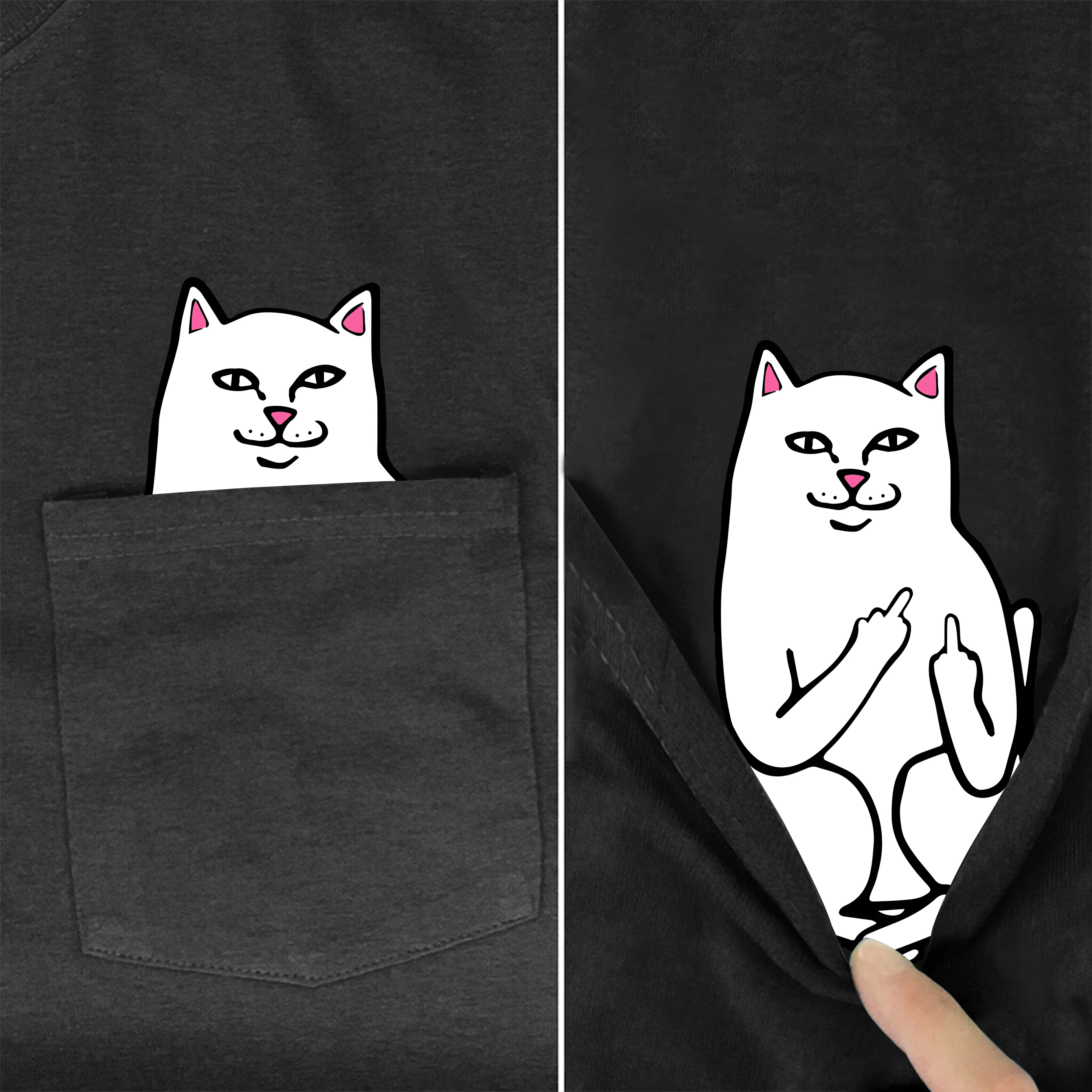 Men's T Shirt Fashion  Brand New pocket cat Cartoon print t-shirt men's shirts Hip hop tops funny Harajuku tees Style-2