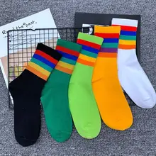 Носки для взрослых до середины икры С Разноцветными полосками и Разноцветными полосками, Флуоресцентный светильник, зеленый, ярко-желтый