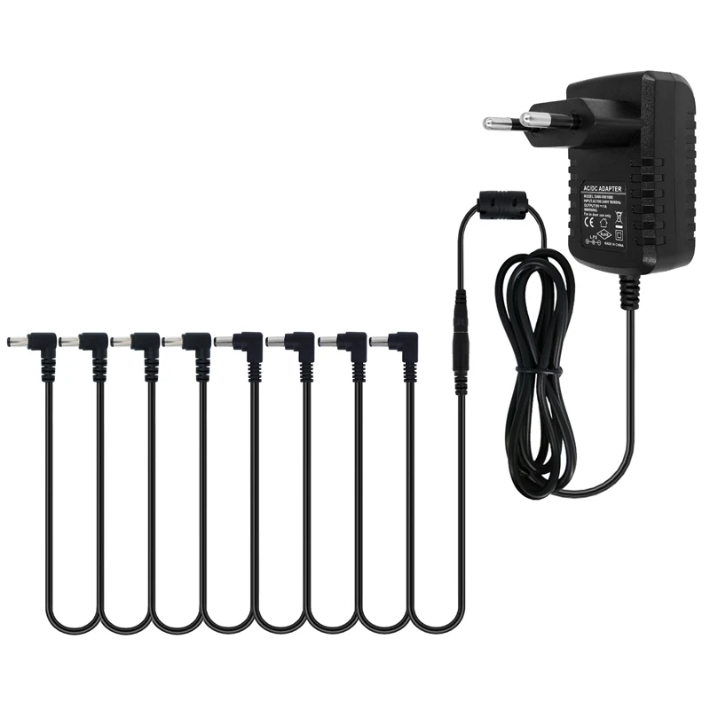 

8 Way Daisy Chain Cables Effect Pedal Power Supply Adapter 9V DC 1A Tip Negative Electric Guitar Accessories AU JP US EU UK plug