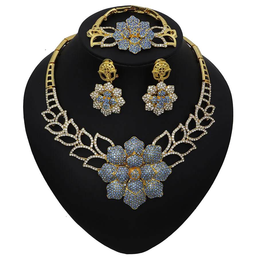 TSROUND комплект ювелирных изделий абстрактный цветок кулон Узор костюм в дубайском стиле ювелирные изделия Африканский ожерелье серьги набор для женщин Стразы