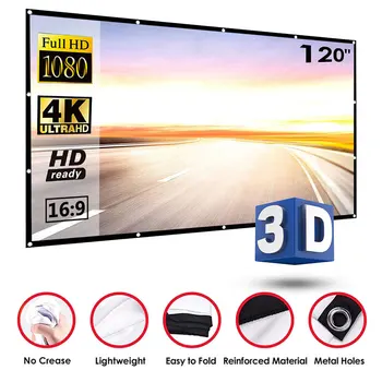 

16:9 Projector Screen 100 120inch 4K HD Foldable Portable Projection Movies Screen Theater with Pack Hooks for Home Office