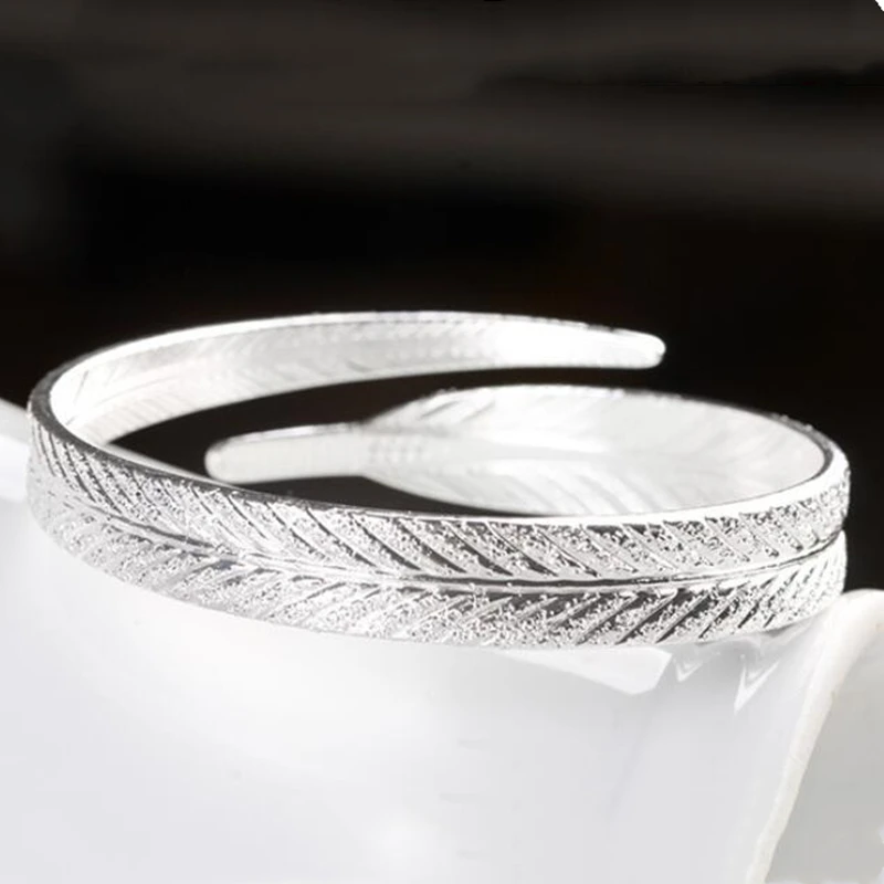 Уникальные женские 925 пробы браслеты с серебряными листьями, открытые браслеты-манжеты и браслеты, ювелирные изделия, браслеты