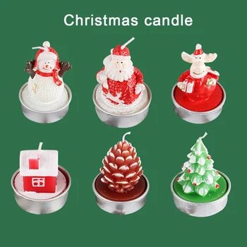 

6 Christmas Craft Gift Candle Snowman Pine Cone Santa Claus Red House Christmas Tree Elk Model Candle Christmas Ornaments
