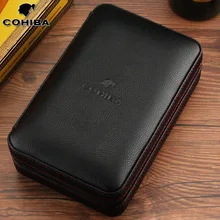 Cohiba Cigar Humidor Case Portable Cedar Wood Leather Travel Humidor Humidifier Set Gift Box (Without lighter cutter)