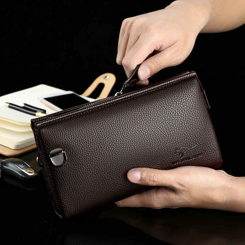 Роскошный брендовый кожаный мужской клатч деловой Кошелек на запястье для