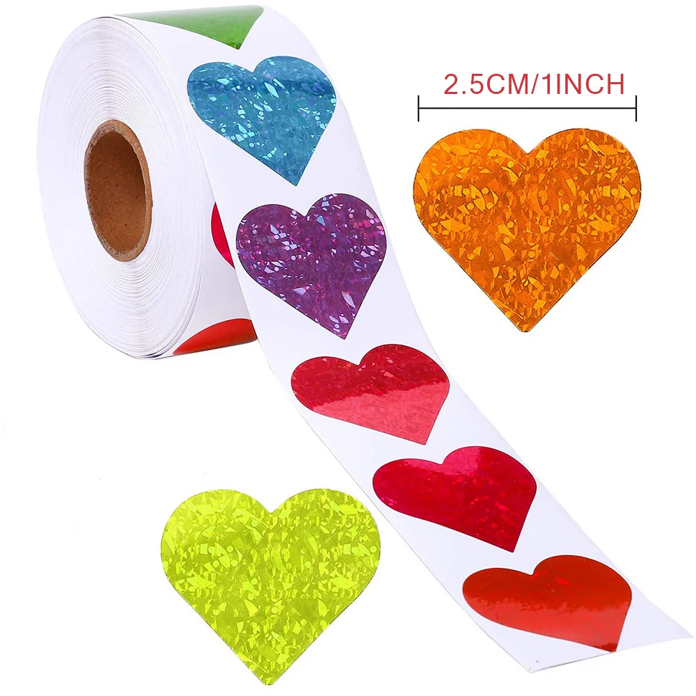 

500 Pcs/Roll Creative Adhesive labels Colorful Heart Shape Stickers Scrapbooking For Child Toy Girl Boy blue green pink yellow