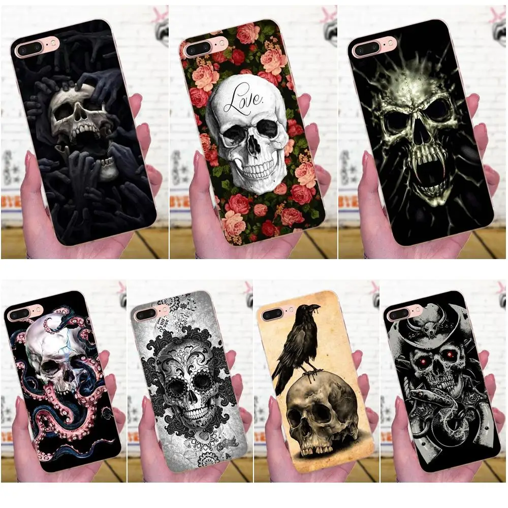 Чехол из ТПУ для Apple iPhone 4 5 5C 6 6S 7 8 Plus X XS Max XR чехол с рисунком черепа ворона цветов