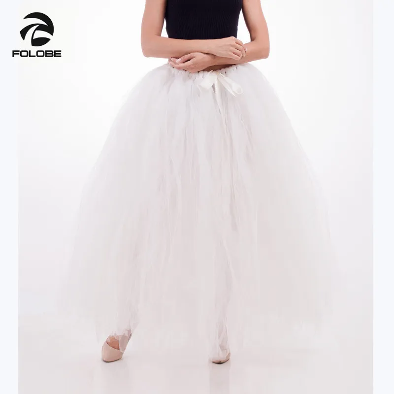 ivory white FOLOBE/Женская пышная балетная пачка, юбки 100 см, длинные фатиновые юбки с сатиновой юбкой-саше подружки невесты, юбка-оверюбка Лолита, рождественский подарок для девочки - Цвет: ivory white