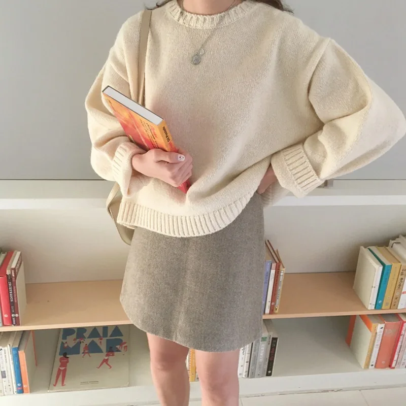 

[EWQ] Korean Trend Clothing O Neck Long Sleeve Pullovers Knits Cute Loose Ladies Yellow Sweater 2019 Autumn Winter New QK72407