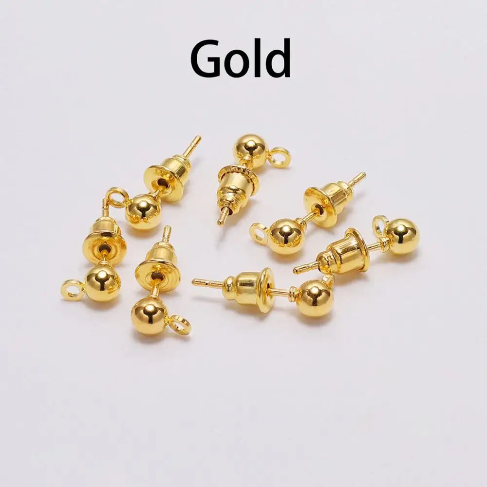 Gold 50 шт./лот 3/4/5 мм Серебряный Pin Выводы серьги-гвоздики в форме основные шпильки пробки разъем для изготовления ювелирных изделий DIY аксессуары - Цвет: Gold