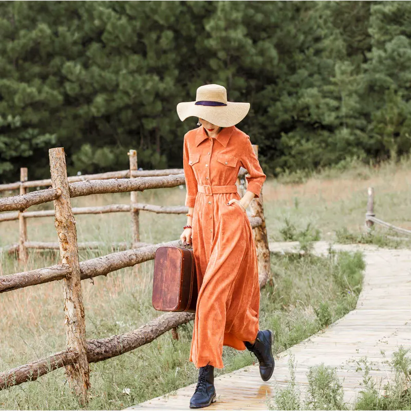 

7629 # Autumn Women's 2018 New Style Retro Dress Corduroy Simple Solid Color And Ankle Long Skirts