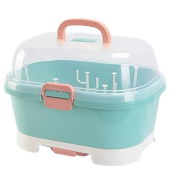 

Portable Baby Bottles Storage Box Drying Rack Plastic Tableware Dry Case Kid Travel Feeding Multi-Functional Storage Box-Green