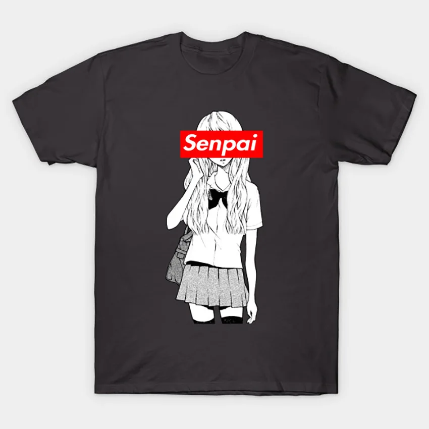 Темно-серый Senpai футболка аниме senpai коробка логотип kawaii пастельный гранж пастельный tumblr милый эстетический - Цвет: Темно-серый