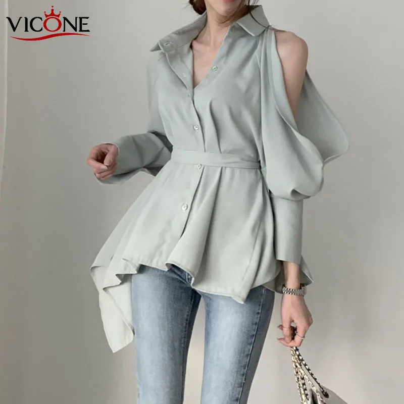 

VICONE Women Blouse Tops New Lady Hollow Out Fashion Shirts Off Shoulder Spring Summer Clothes Vogue Shirt