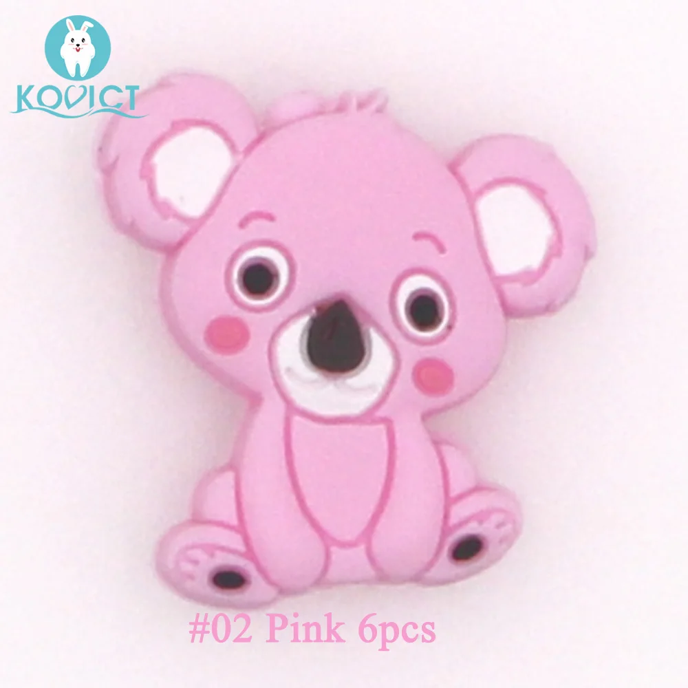 Pink 6pcs Kovict 6/10 шт. 28 мм силиконов бусов мини коала бисера Детские силиконовый Прорезыватель для зубов Еда Класс Грызуны DIY ребенка режутся зубы игрушки - Color: Pink 6pcs