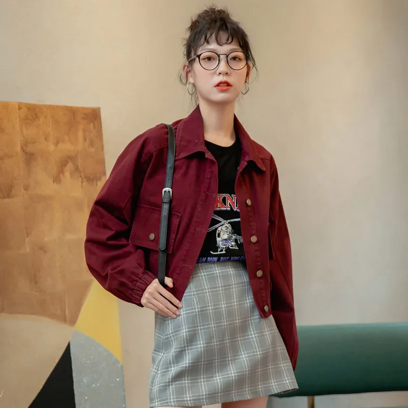 burgundy cropped denim jacket