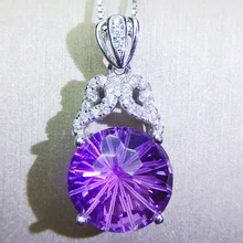 Натуральный настоящий Аметист круглая подвеска огненная Резка 925 серебро 2ct драгоценный камень Q910255