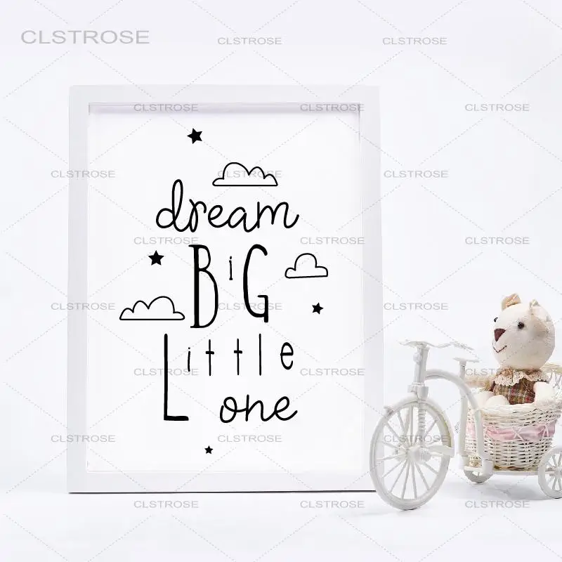 

Nursery Art Canvas Decor Dream Big Little One Quote Black and White Picture Poster Minimalist Art Canvas Painting Baby Show Gift
