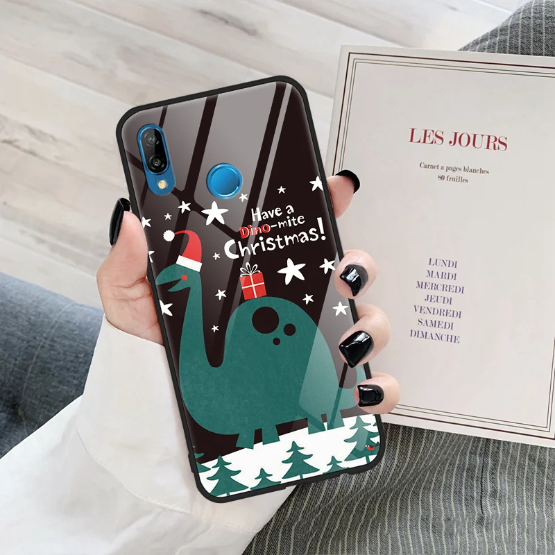 Рождество мультфильм закаленное стекло чехол для huawei P20 P30 mate 10 20 30 Lite P Smart Honor 9X 8X 7A 20 Pro Y6 Y9 чехлы