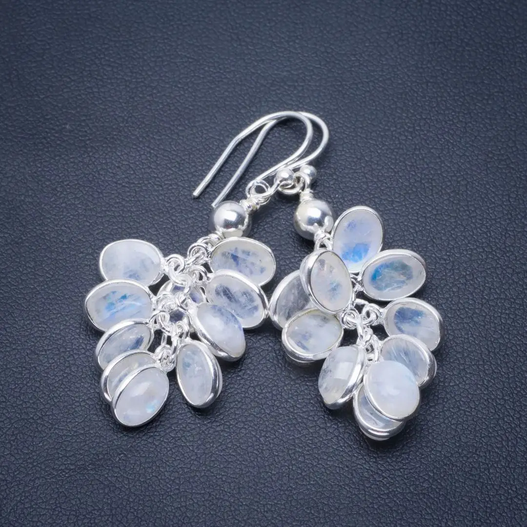 

Natural Rainbow Moonstone Handmade Unique 925 Sterling Silver Earrings 1.75" B2240