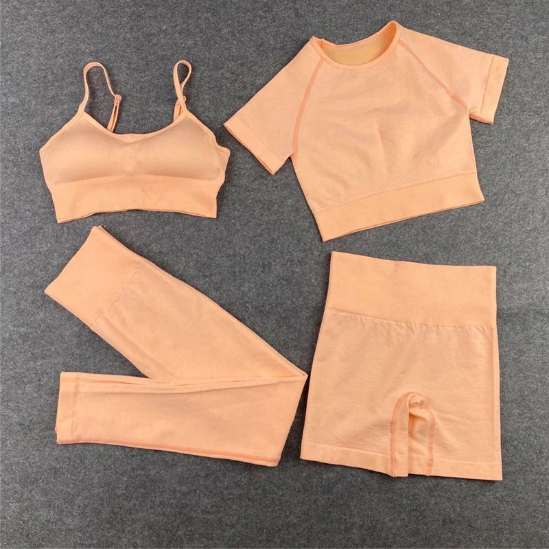 2/4PCS Seamless Leggings + Short Sleeve Crop Top + Sports Bra + Sport Shorts Yoga Set Sports Wear For Women Gym Clothing Sports Suit yoga set