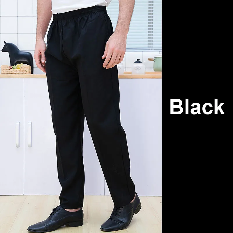 Black trousers Мужские длинные брюки шеф-повара, одежда для кухни, полосатые, маслостойкие, дышащие, эластичные брюки, для ресторана, пекарни, мужские длинные штаны - Цвет: Black trousers