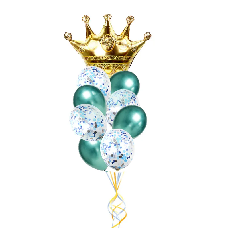 Crown green set 9pc Золотая Корона фольги Воздушные шары 1-й День рождения украшения для взрослых для 18-й воздушный шар для вечеринки на день рождения синий латекс принц принцесса Baby Shower - Цвет: Crown green set 9pc