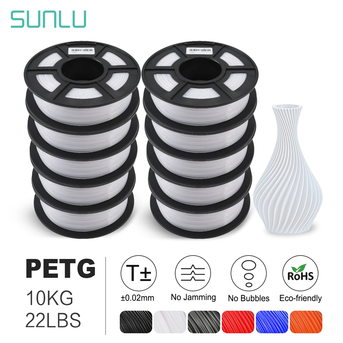SUNLU PETG Filament 1.75mm For 3D Printer materials 10rolls/set Dimensional Accuracy +/-0.02mm | Компьютеры и офис