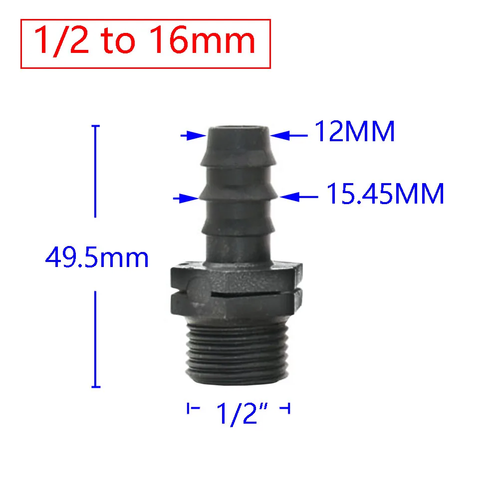 1/2 3/4 Female Male Thread To 1/2 3/4 1 Inch Garden Hose Barb Connector 16mm 20mm 25mm Plastic Hose Fitting 2 Pcs