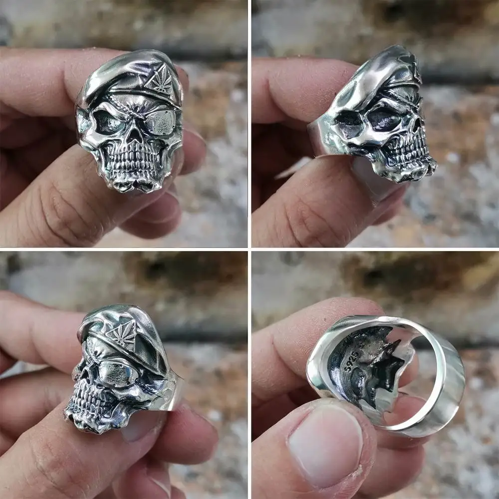 925 Sterling Silver Pirate Skull Ring Mens Biker Rock Punk Ring TA174